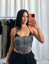 Load image into Gallery viewer, BLACK &amp; PRINT CORSET TOP
