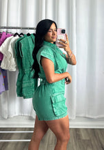 Load image into Gallery viewer, GREEN DENIM ROMPER
