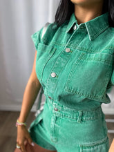 Load image into Gallery viewer, GREEN DENIM ROMPER
