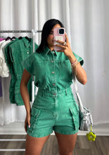 Load image into Gallery viewer, GREEN DENIM ROMPER
