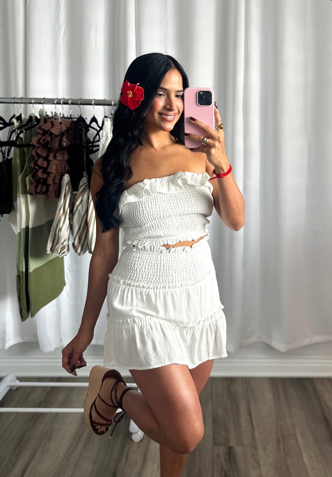 WHITE LINEN SKIRT SET