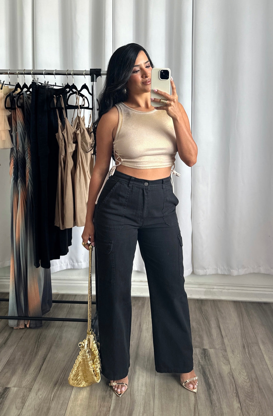 HIGH WAIST BLACK CARGO PANTS