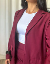 Load image into Gallery viewer, BURGUNDY BLAZER AND SKIRT SET
