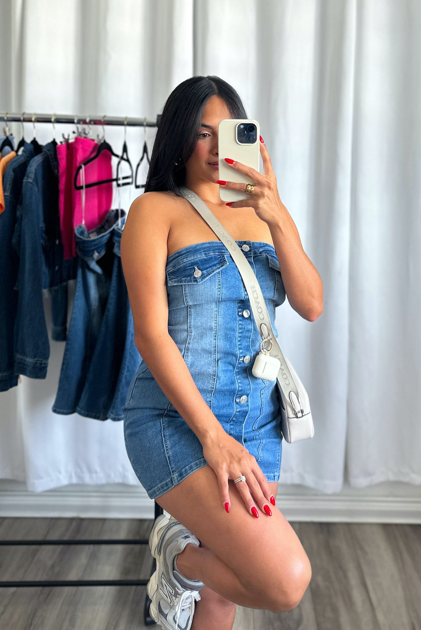 comfy denim dress Denim dress and sneakers, a perfect combo for comfort and style
