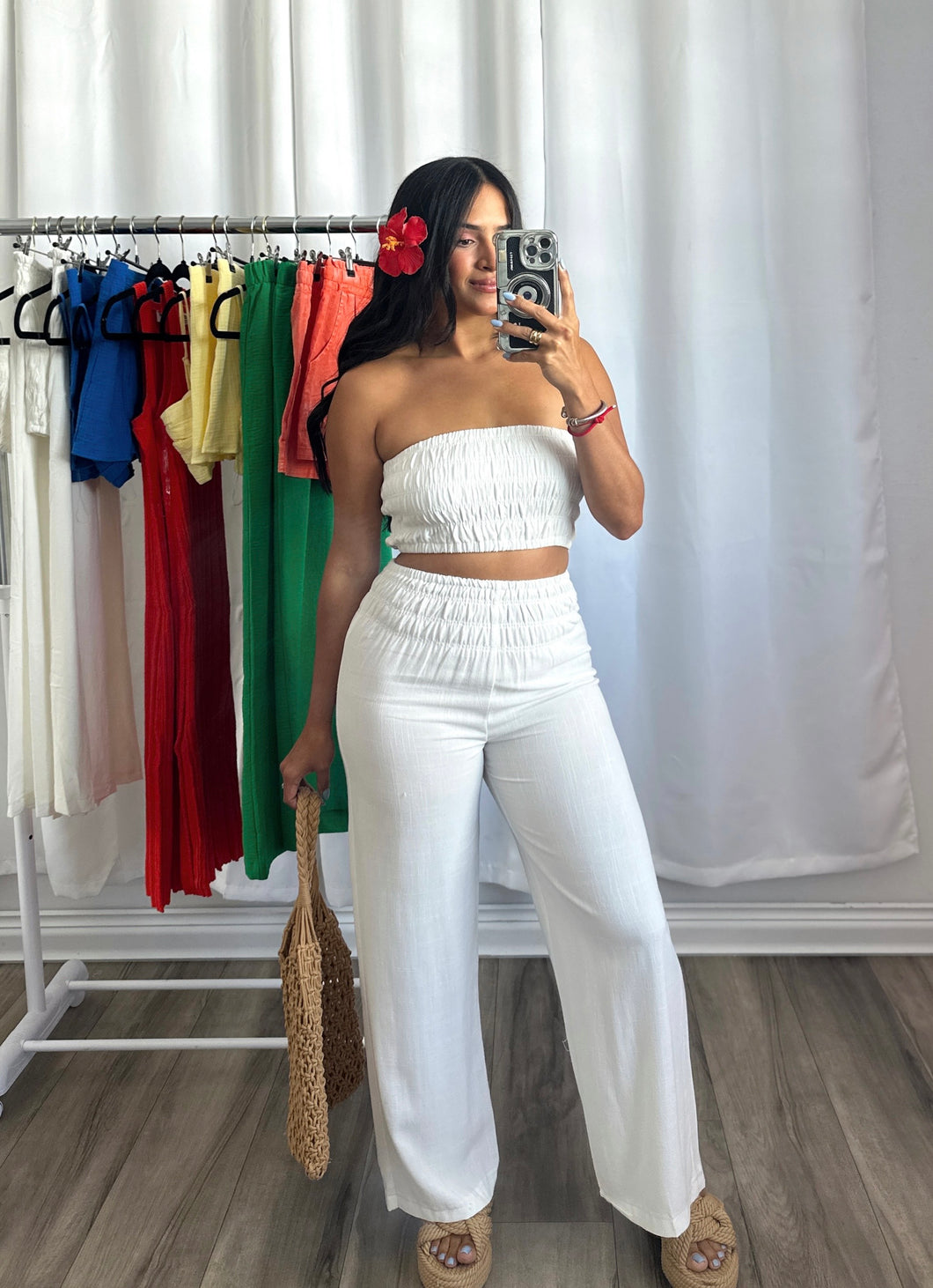 WHITE LINEN PANTS SET