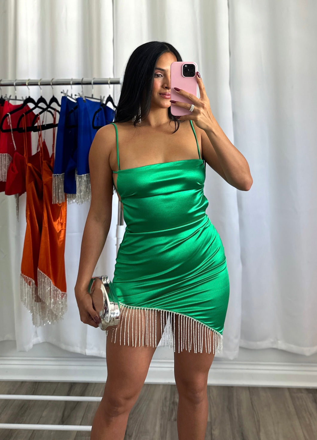 GREEN RHINESTONE DRESS
