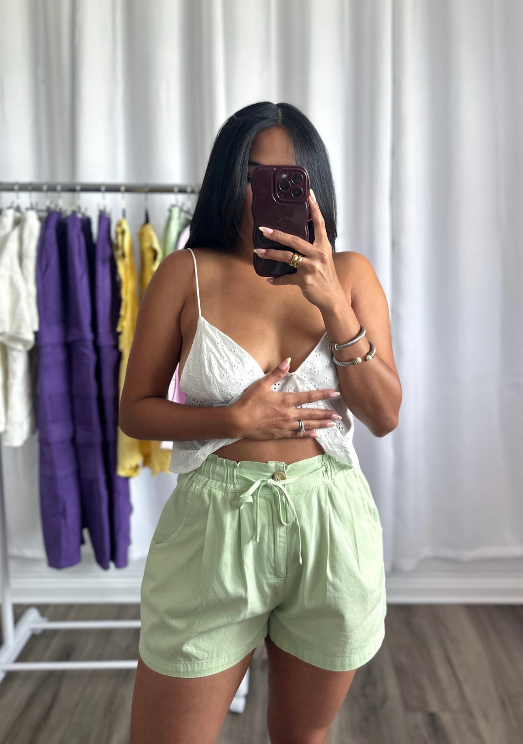 HIGH WAIST GREEN SHORTS