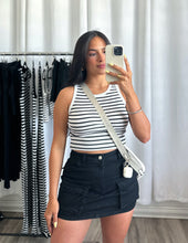 Load image into Gallery viewer, &quot;EXPLORE&quot; BLACK DENIM CARGO SKIRT
