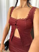 Load image into Gallery viewer, BURGUNDY TOP AND SKIRT SET
