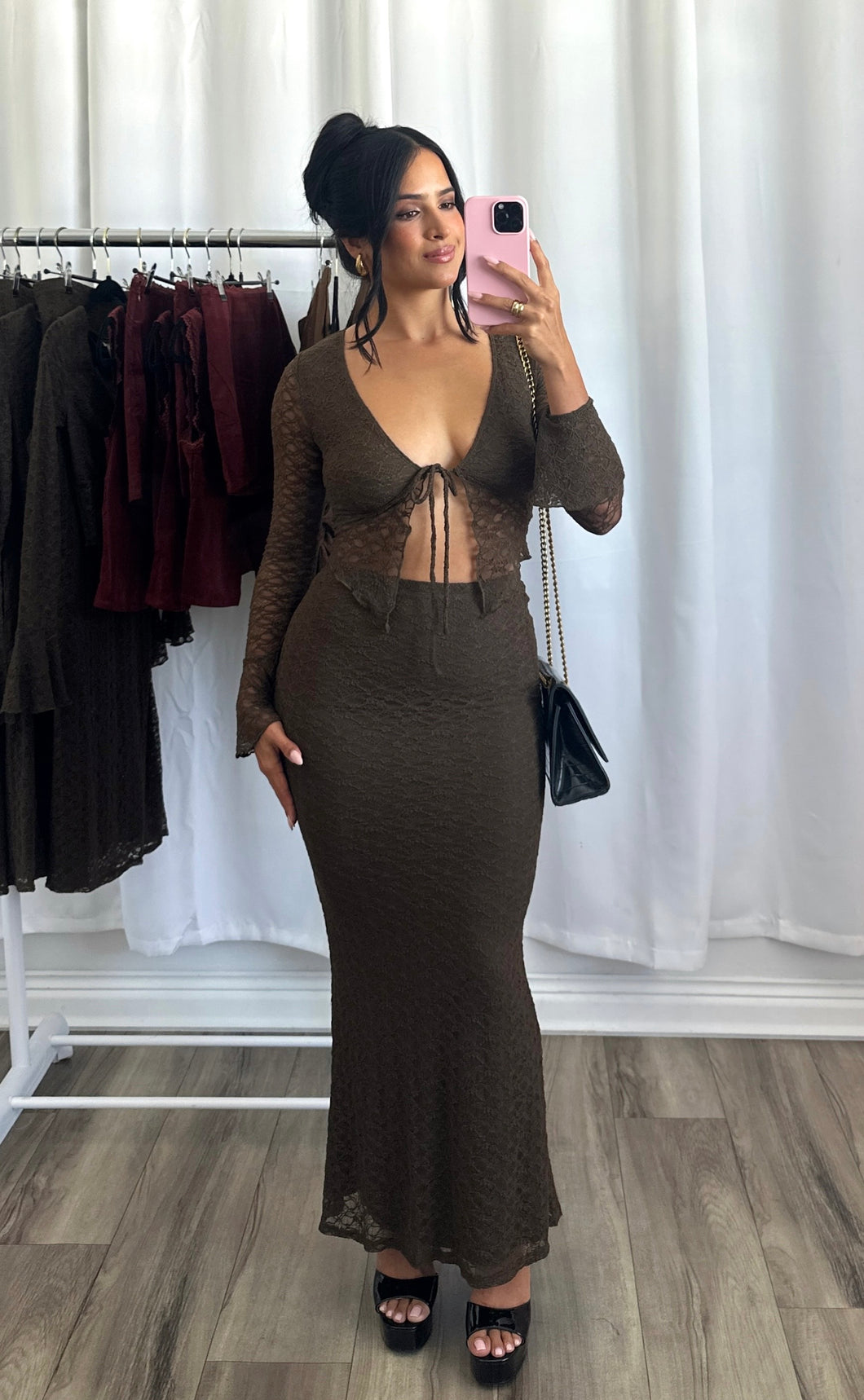 BROWN TOP AND MAXI SKIRT SET