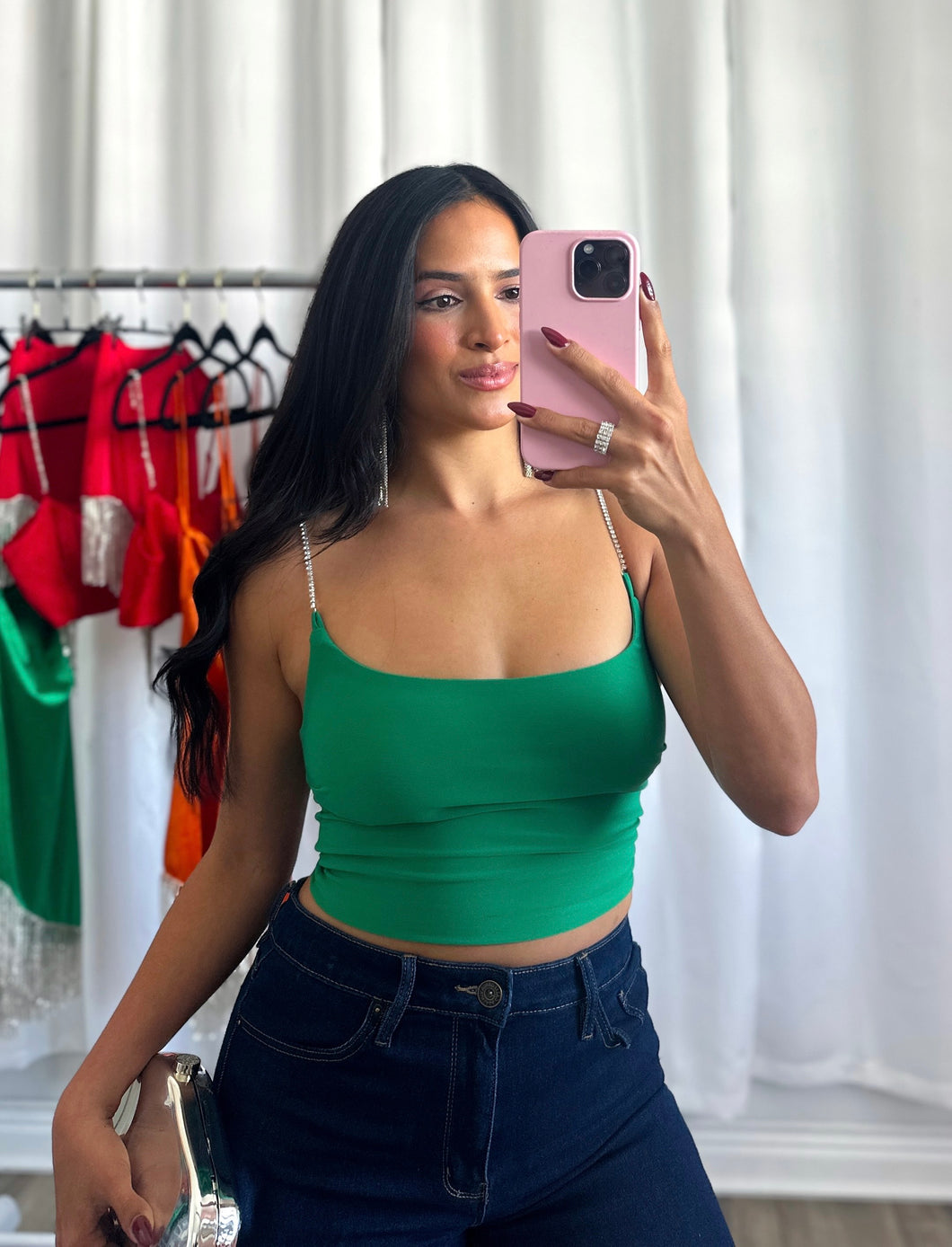 GREEN RHINESTONE TOP