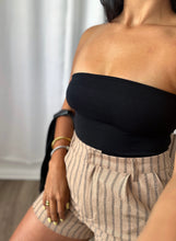 Load image into Gallery viewer, TAN STRIPED LINEN SHORTS
