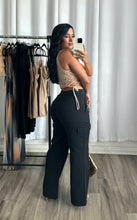 Load image into Gallery viewer, HIGH WAIST BLACK CARGO PANTS
