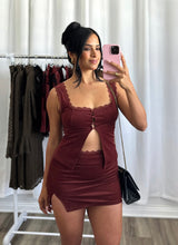 Load image into Gallery viewer, BURGUNDY TOP AND SKIRT SET
