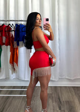 Load image into Gallery viewer, RED RHINESTONE SKIRT SET
