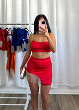 Load image into Gallery viewer, RED RHINESTONE SKIRT SET
