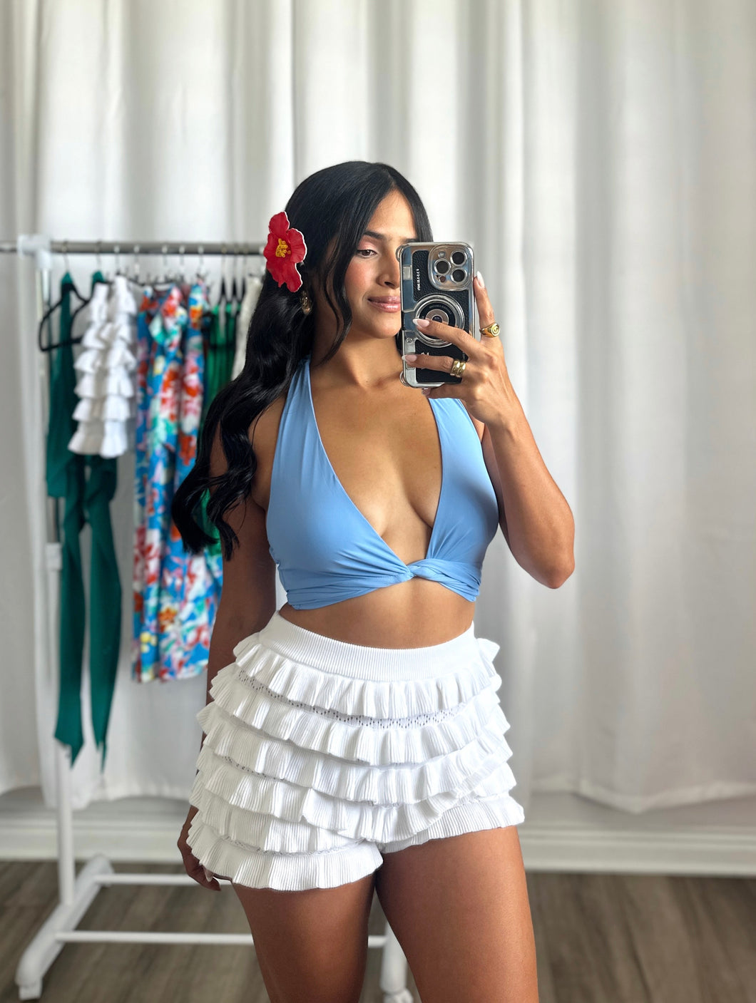 WHITE RUFFLE SHORTS