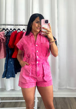 Load image into Gallery viewer, FUCHSIA DENIM ROMPER
