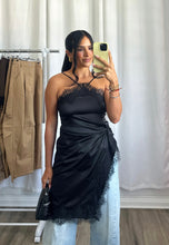 Load image into Gallery viewer, SATIN BLACK CAMI DRESS
