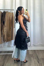 Load image into Gallery viewer, SATIN BLACK CAMI DRESS
