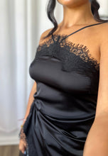 Load image into Gallery viewer, SATIN BLACK CAMI DRESS

